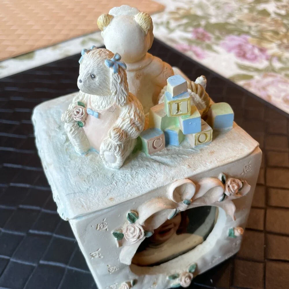 Vintage Terragrafics Hand Painted 4 Sided Babies Photo Cube